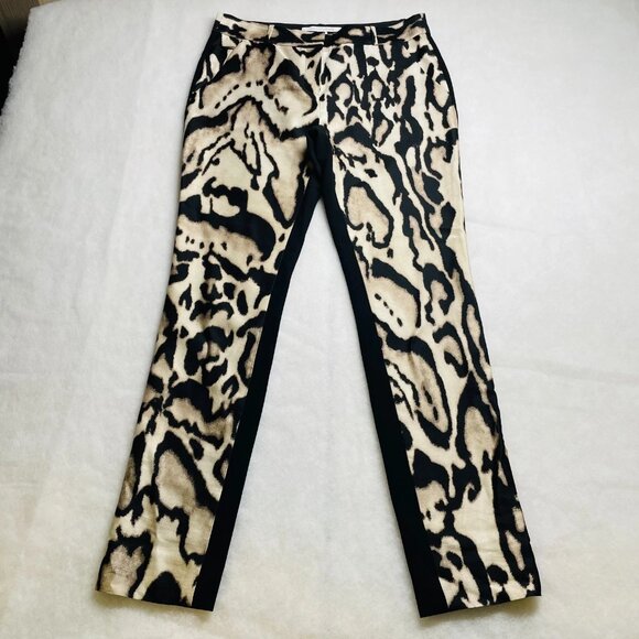 Diane Von Furstenberg Womens Black Animal Print Mary Mikado Pants Size 10 - Picture 1 of 11